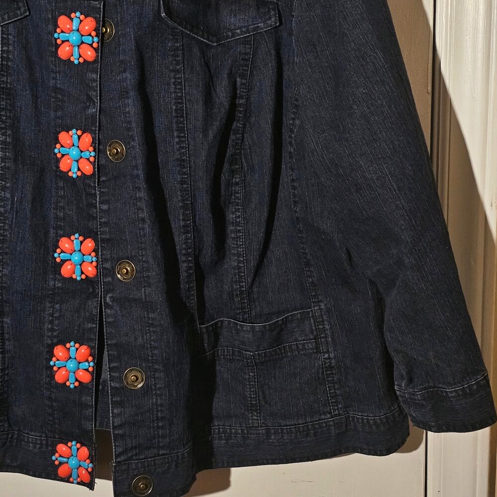 Ruby Rd Flower Button Jean Jacket Size 22w Ramie … - image 4